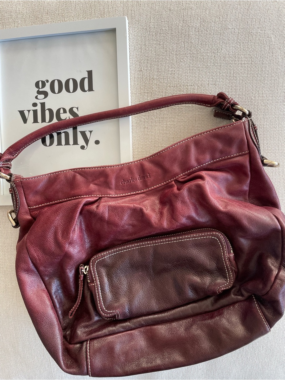 Charles David Wine Red Leather Shoulder Bag